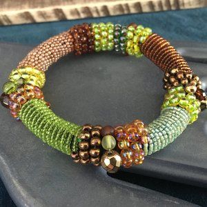 Green & Brown Beaded Artisan Made Bangle